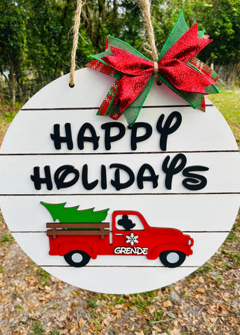 RTS - 18” Red Truck Christmas Door Sign