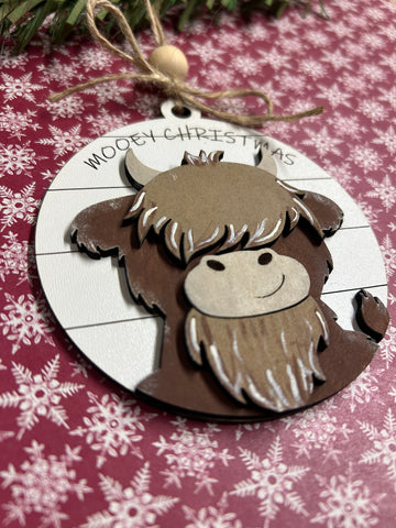 RTS - Highland Cow Mooey Christmas ornament